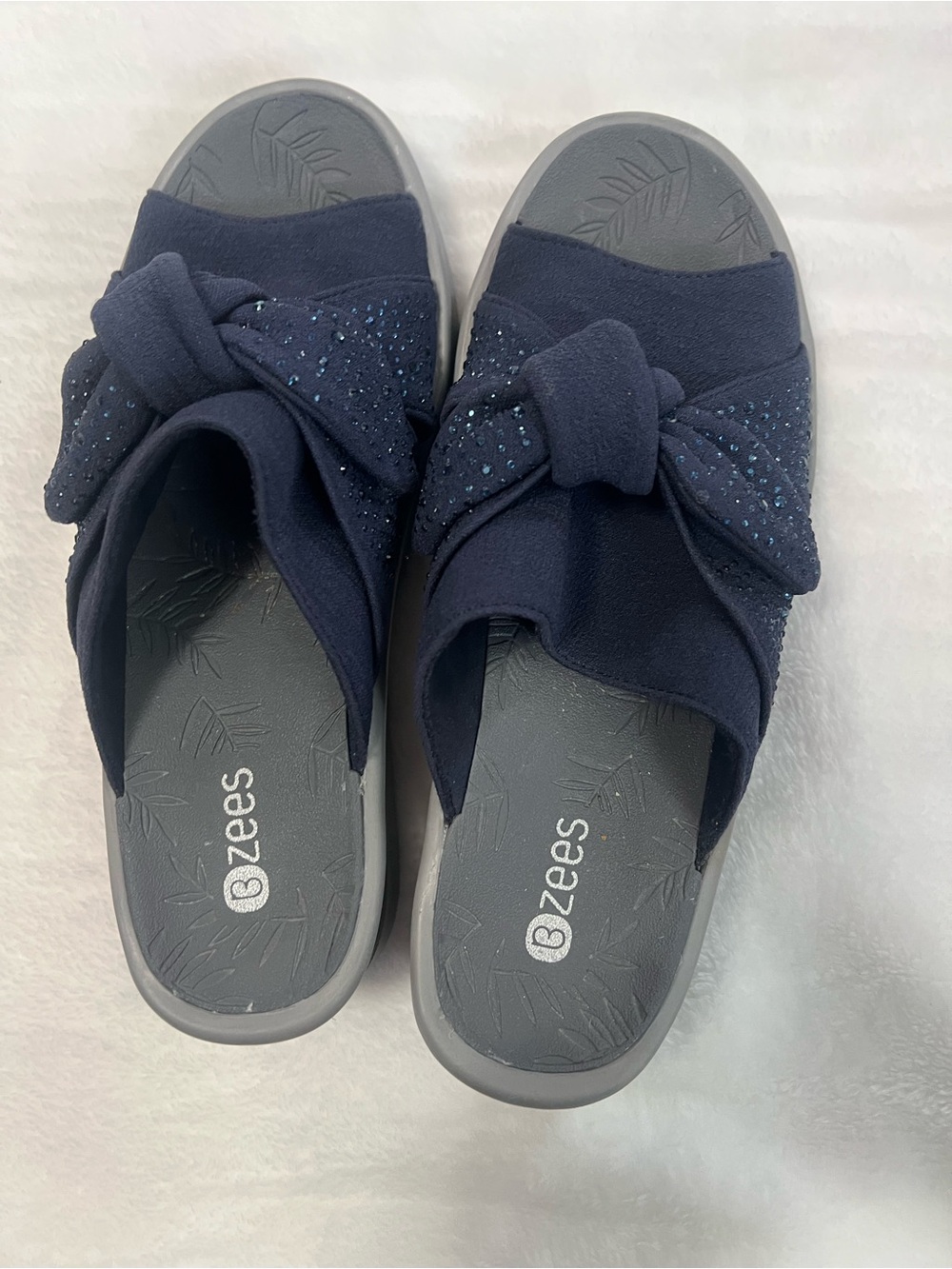 Bzees Navy Knot Slide Mules with Sparkle